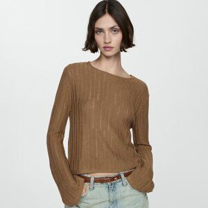 Mango Flared-sleeve unstitched sweater [Medium Brown]
